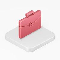 Red business briefcase icon. 3d rendering square button key isometric view, interface ui ux element. photo