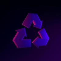 Recycling neon symbol icon. 3d rendering ui ux interface element. Dark glowing symbol. photo