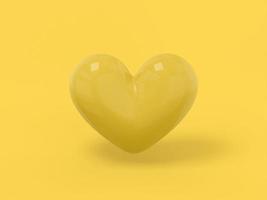 Stylized yellow mono color heart on a yellow solid background. Minimalistic design object. 3d rendering ui ux interface element icon. photo