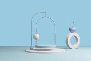 Abstract blue podium. Pastel product platform, minimal geometric shapes. 3D rendering photo