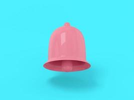 Pink one color bell on a blue flat background. Minimalistic design object. 3d rendering icon ui ux interface element. photo