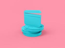 Blue mono color movie clapper on film reels on a pink solid background. Minimalistic design object. 3d rendering icon ui ux interface element. photo