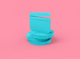 chapaleta de película de color mono azul en carretes de película sobre un fondo rosa sólido. objeto de diseño minimalista. icono de renderizado 3d elemento de interfaz ui ux. foto