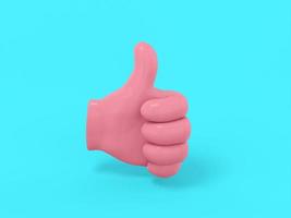 Pink single color palm with thumb up on a blue monochrome background. Minimalistic design object. 3d rendering icon ui ux interface element. photo