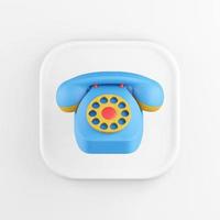 3d rendering square white icon button vintage blue telephone isolated on white background. photo