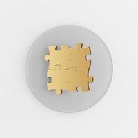 Gold fastened puzzles icon. 3d rendering gray round key button, interface ui ux element. photo