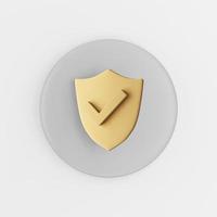 Golden shield icon. 3d rendering gray round key button, interface ui ux element. photo