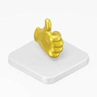 Icon yellow hand palm with thumb up. 3d rendering square button key isometric view, interface ui ux element. photo