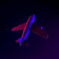 Airplane neon icon. 3d rendering ui ux interface element. Dark glowing symbol. photo