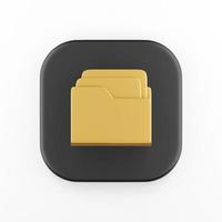 The golden folder with documents icon. 3d rendering black square button, interface ui ux element. photo