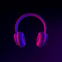 Headphones neon icon. 3d rendering ui ux interface element. Dark glowing symbol. photo