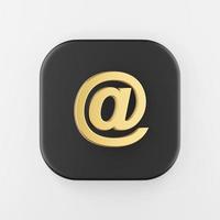 Email symbol golden icon, at sign. 3d rendering black square key button, interface ui ux element. photo