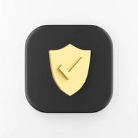 Golden shield icon. 3d rendering black square key button, interface ui ux element. photo