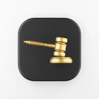 Gold gavel judge icon. 3d rendering black square key button, interface ui ux element. photo