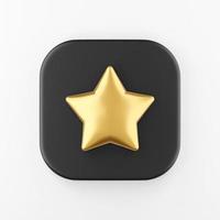 Gold star icon in cartoon style. 3d rendering black square key button, interface ui ux element. photo