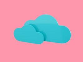 Two blue clouds single color on a pink monochrome background. Minimalistic design object. 3d rendering icon ui ux interface element. photo