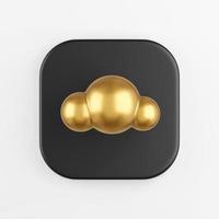 estilo de dibujos animados de icono de nube de oro. Representación 3d del botón de tecla cuadrado negro, elemento ui ux de interfaz. foto