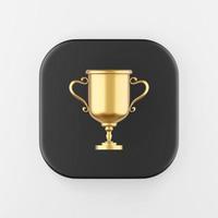 icono de la copa de oro ganador. Tecla de botón cuadrado negro de representación 3d, elemento ui ux de interfaz. foto