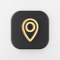 Location gold symbol linear outline icon. 3d rendering black square button key, interface ui ux element. photo