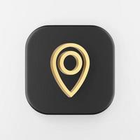 Location gold symbol linear outline icon. 3d rendering black square button key, interface ui ux element. photo