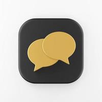 Gold round speech balloons icon. 3d rendering black square key button, interface ui ux element. photo