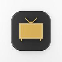 icono de tv retro dorado en estilo plano. Botón de tecla cuadrada negra de representación 3d, elemento ui ux de interfaz. foto