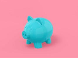 Blue one color piggy bank on pink flat background. Minimalistic design object. 3d rendering icon ui ux interface element. photo