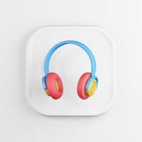 Multicolored headphones icon. 3d rendering white square button key, interface element. photo