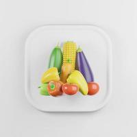 conjunto de iconos de verduras. Tecla de botón cuadrado blanco de renderizado 3d, elemento ui ux de interfaz. foto