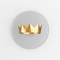 Golden crown icon. 3d rendering gray round key button, interface ui ux element. photo