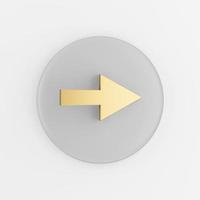 Right arrow gold icon. 3d rendering gray round key button, interface ui ux element. photo