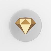 icono de diamante de oro. Tecla de botón redondo gris de renderizado 3d, elemento ui ux de interfaz. foto