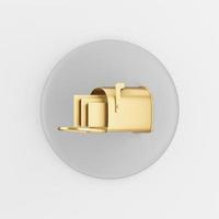 Gold mailbox icon in cartoon style. 3d rendering gray round button key, interface ui ux element. photo