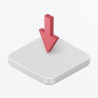 Red down arrow icon. 3d rendering square button key isometric view, interface ui ux element. photo