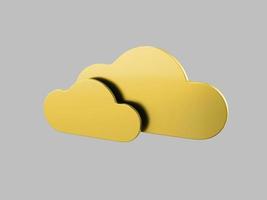 Two golden clouds mono color on a gray solid background. Minimalistic design object. 3d rendering icon ui ux interface element. photo