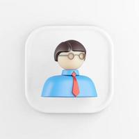 3D rendering square white icon button man isolated on white background. photo