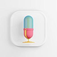 Multicolored microphone icon. 3d rendering white square button key, interface element. photo