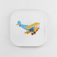 Multicolored plane icon. 3d rendering white square button key, interface ui ux element. photo