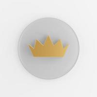 Gold flat crown icon. 3d rendering gray round key button, interface ui ux element. photo