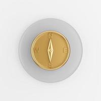 Golden magnetic compass icon. 3d rendering gray round key button, interface ui ux element. photo