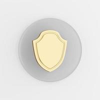 Golden shield icon. 3d rendering round gray key button, interface ui ux element. photo