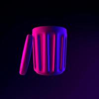 Neon trash can icon with lid. 3d rendering ui ux interface element. Dark glowing symbol. photo