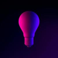Neon realistic light bulb icon. 3d rendering ui ux interface element. Dark glowing symbol. photo