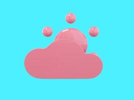 Pink mono color cartoon sun behind cloud front view on blue solid background. Minimalistic design object. 3d rendering icon ui ux interface element. photo