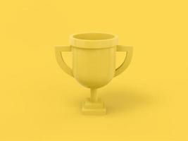 Yellow single color prize cup on yellow monochrome background. Minimalistic design object. 3d rendering icon ui ux interface element. photo