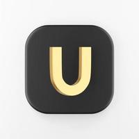 Horseshoe gold magnet icon. 3d rendering black square key button, interface ui ux element. photo