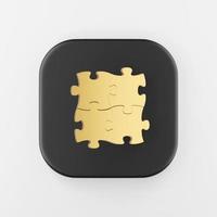 Gold fastened puzzles icon. 3d rendering black square button key, interface ui ux element. photo