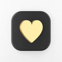 Gold flat heart icon. 3d rendering black square key button, interface ui ux element. photo