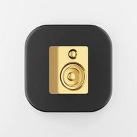 Gold speaker icon. 3d rendering black square button key, interface ui ux element. photo