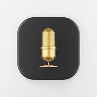 Gold microphone icon. 3d rendering black square key button, interface ui ux element. photo
